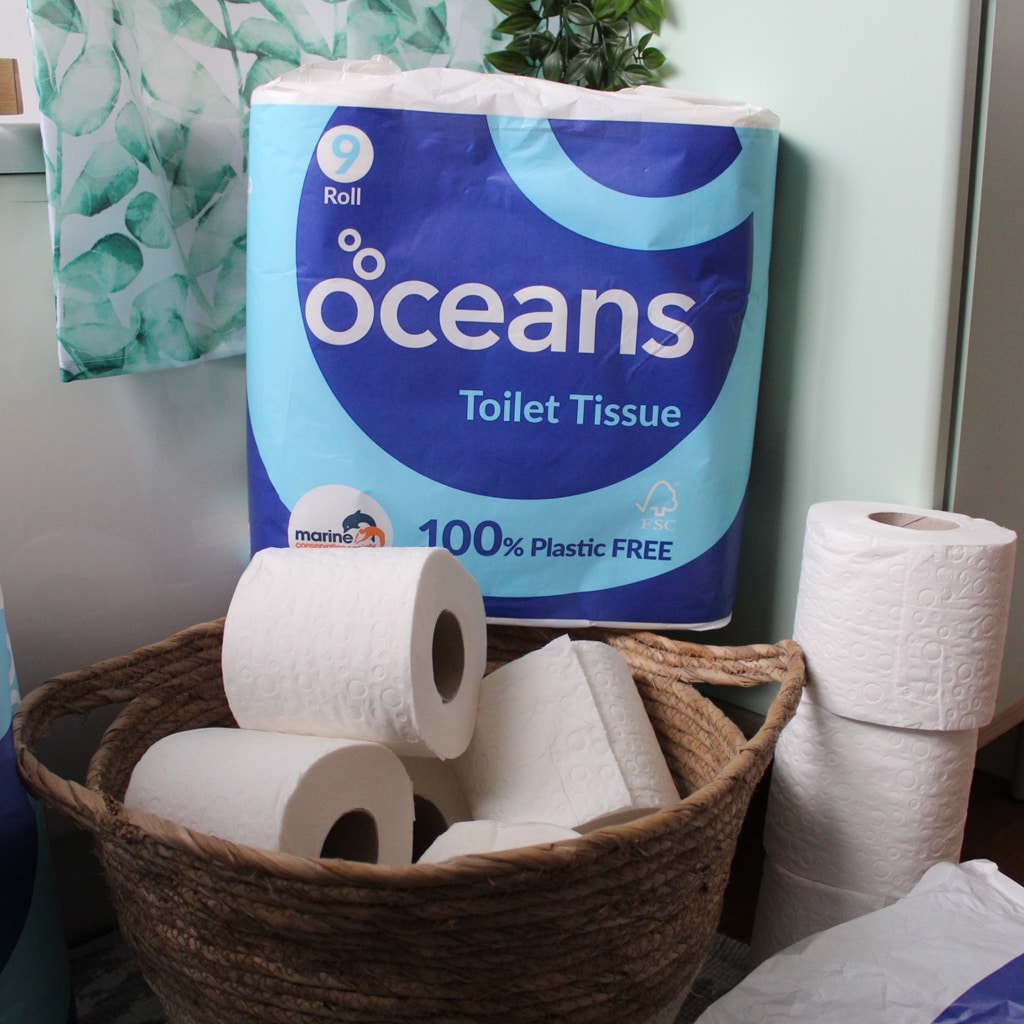 Oceans toilet tissue in a basket
